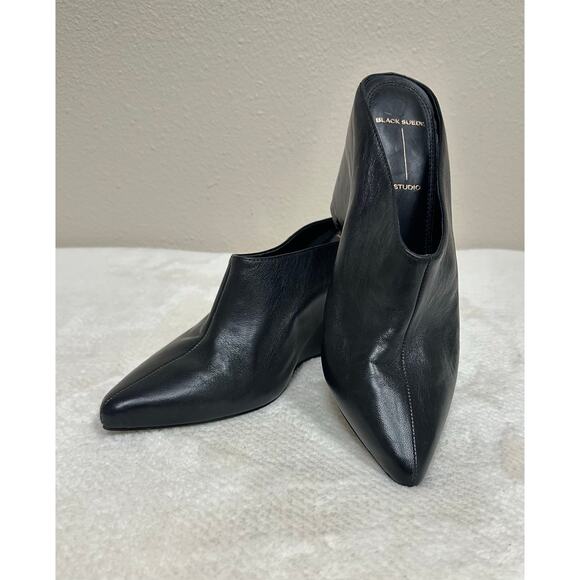 Black Suede Studio Shoes - Black Suede Studio Pointed Toe Mule Heels – Leather Slip-On Pumps